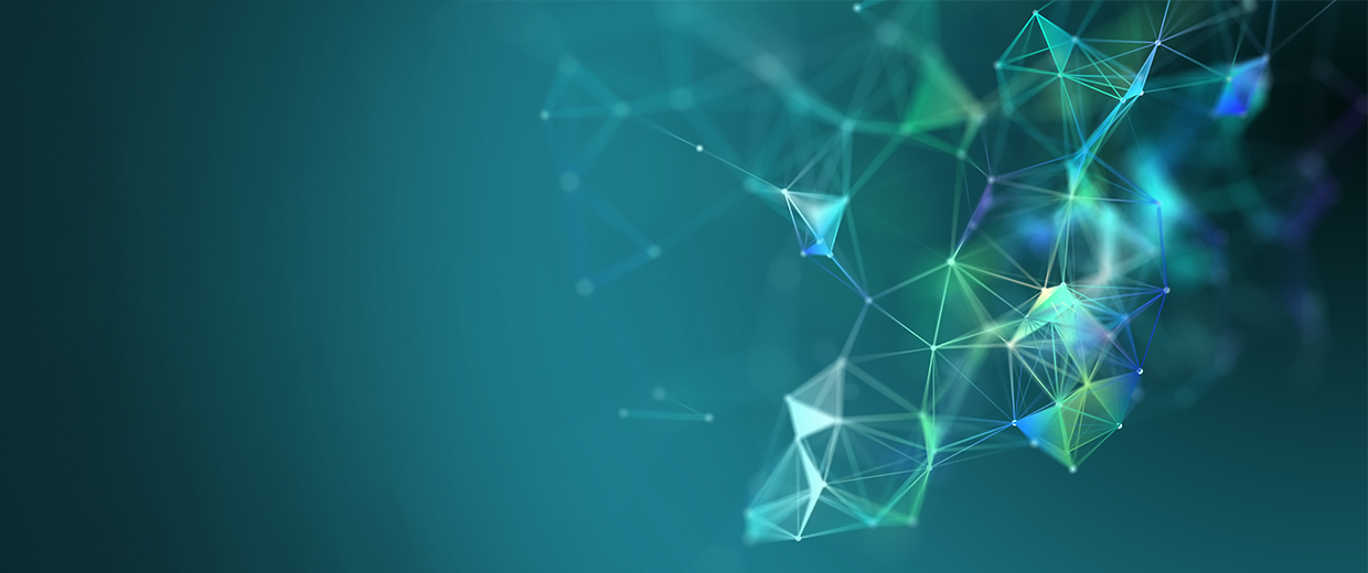 Banner com rede geométrica.