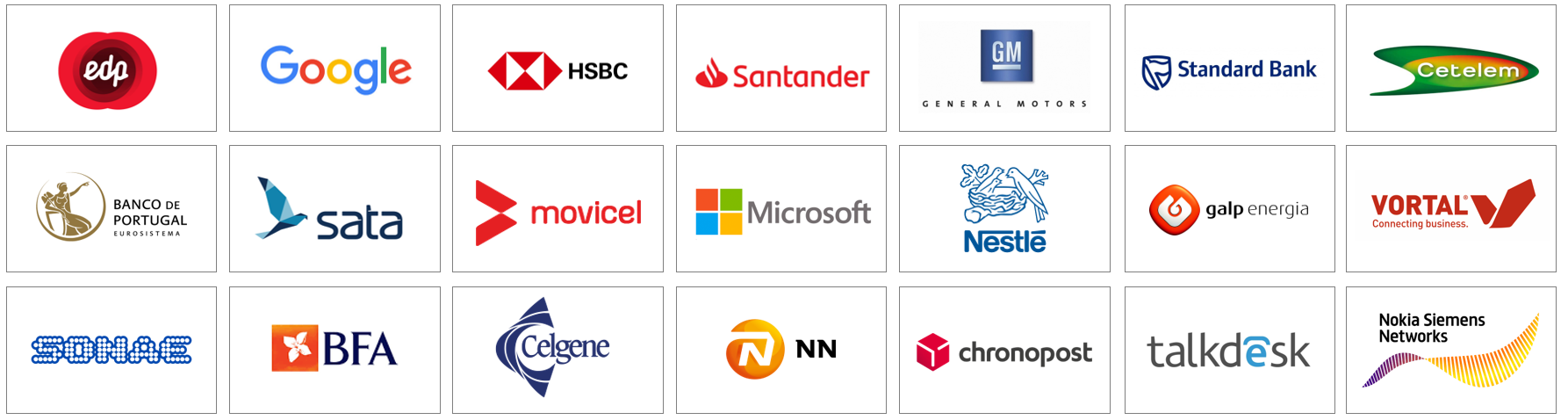 Logotipos das empresas onde se encontram os nossos Alumni