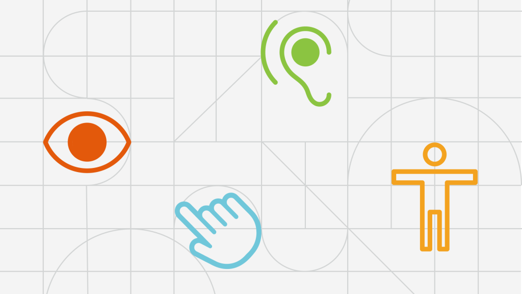 identidade gráfica do webinar: grelha com ícones que relacionados com acessibilidade